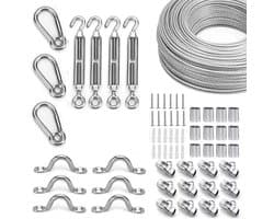NEWFUN Draadkabel, 5 mm, 60 m, pvc-ommanteld, spandraadset met kabelspanner voor leuningen, klimplanten en waslijn (60 - ShopVlot