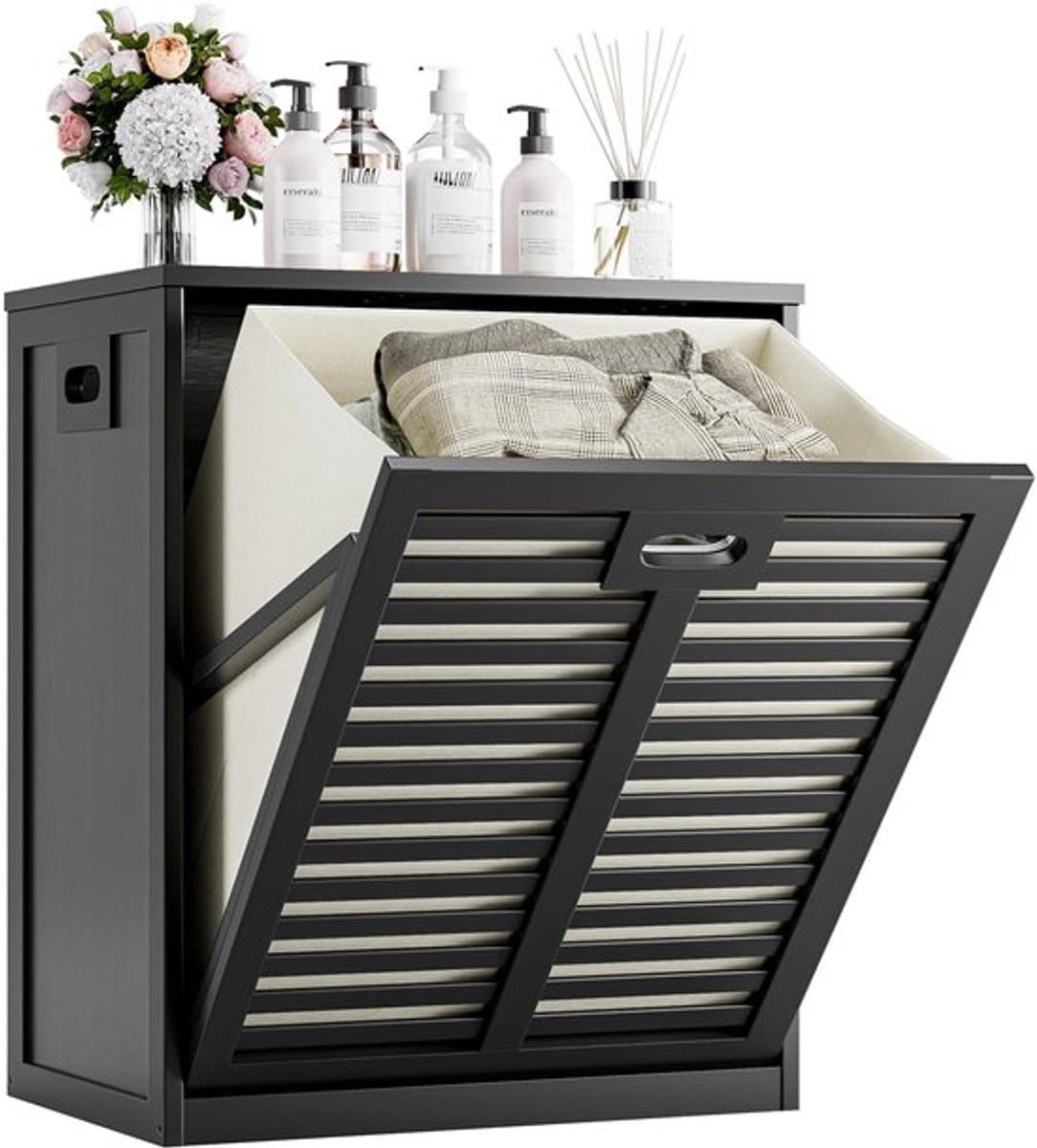 Wasmandkast 63 Liter - Verwijderbare Waszak - Metalen Handgreep - Kantelbaar - Multifunctioneel Opbergproduct - Geschikt voor Keuken/Badkamer - Opbergkast — afbeelding 1