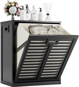 Wasmandkast 63 Liter - Verwijderbare Waszak - Metalen Handgreep - Kantelbaar - Multifunctioneel Opbergproduct - Geschikt voor Keuken/Badkamer - Opbergkast — thumbnail 1