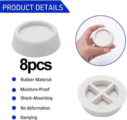 Trillingsdempers Wasmachine/Droogkast - 6 stuks - Trillingsmat - Voetjes wasmachine - Voetjes Droger - Wasmachine Geluidsdempers / Vibratiedempers - Wasmachine demper - Anti Vibratie - Antislip Rubber - Antislipmat - Schokdempers wasmachine - Wit — thumbnail 2