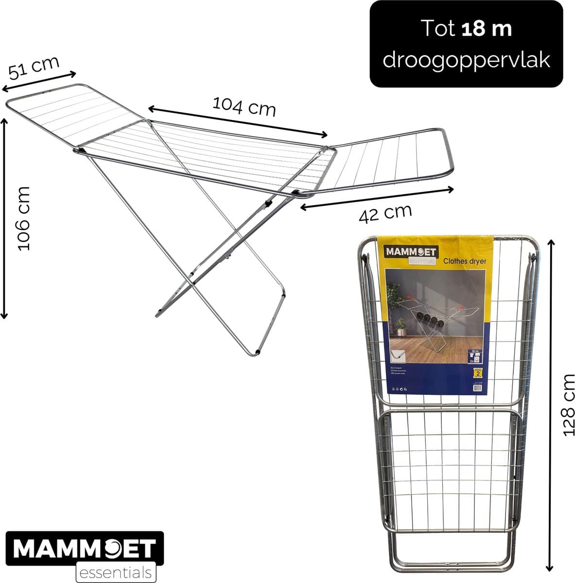 Mammoet Droogrek Flint met Vleugels – 18 m Drooglengte – Inklapbaar – Zwart — afbeelding 1