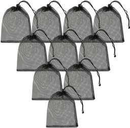 TIESOME 10 stuks kleine nylon mesh trekkoordtas, zwarte mesh trekkoordtas reiszakken mesh opbergzak mesh trekkoord waszak voor wassen strandspecelgoed schelpen verzamelen golf 20 x 15 cm — thumbnail 1