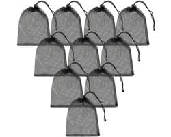 TIESOME 10 stuks kleine nylon mesh trekkoordtas, zwarte mesh trekkoordtas reiszakken mesh opbergzak mesh trekkoord waszak voor wassen strandspecelgoed schelpen verzamelen golf 20 x 15 cm