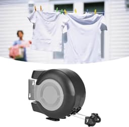 Uitschuifbare dubbele waslijn, wanddroogrek, verstelbare lengte, Geschikt voor het drogen van kleding binnen en buiten (zwart). — thumbnail 3