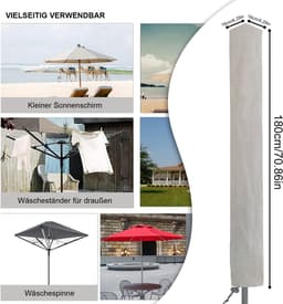 MIVRAY Droogmolenhoezen - Waterdichte Droogmolen Hoes Met Extra Draagtas Voor Eenvoudige Opslag - Grijs - 180 × 16 cm — thumbnail 5