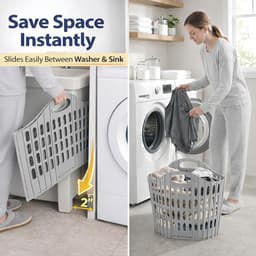 Opvouwbare wasmand - wasmand - vuile wasmand - handzame vuile wasmand - grijs - 29*20*32 cm - wandmontage mogelijk - geschikt voor slaapkamers, badkamers, studentenkamers, campers en appartementen — thumbnail 4