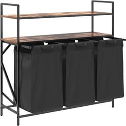 Wasmand – Wasbak – Wascontainer – Wasbox – Waskuip – 3 Compartimenten – Stalen Frame Met Eiken Planken — thumbnail 5
