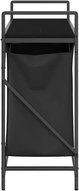 Wasmand – Laundry Basket – Wasbox – Wasopberger – Waszakken – Met Twee Compartimenten – Bovenste Opbergrek – Zwart Stalen Frame – Eiken Houtlook — thumbnail 4