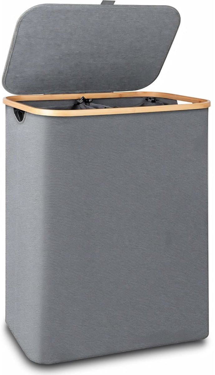 KIRA® Wasmand 2 Vakken - Wasmand -Wasbare binnenzakken - 40cm x 20cm x 60cm — afbeelding 1