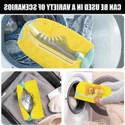 Set van 2 Schoenwaszakken voor Sneakers en Sportschoenen, 39 cm, Wasmachine Bescherming met Rits, Grijs-Geel en Turquoise Accenten — thumbnail 2