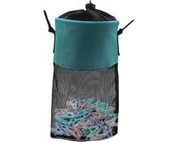 Kwastenzak met Haken - Opberghoes Clips - Wasgoed Organiseren - Sneldrogend Mesh - 30 x 20 cm - Lichtblauw