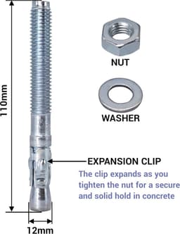 Keilanker M12 - Boutanker metalen plug - Beton bevestigen - Verzinkt staal - 8 stuks 110 mm - Zilver — thumbnail 2