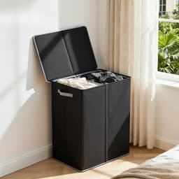 JCP® Wasmand - 145L - Wasmand 2 Vakken - Wasmanden - Zwart - 58cm x 38cm x 67cm — thumbnail 3