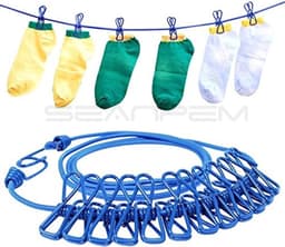 Kledinglijn - Reislijn Waslijn - Drogen Buiten - Windproof met Clips - 180cm Uittrekbaar - Blauw — thumbnail 1