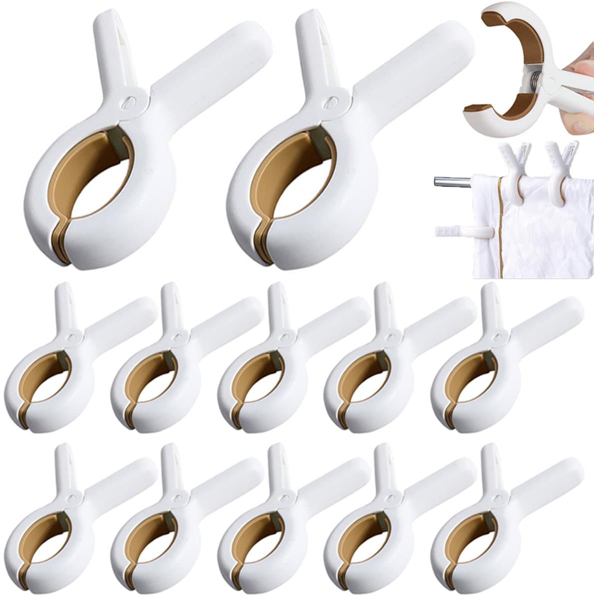 12 stuks - Strandhanddoekclips - Winddichte clips - Wasknijperclips - Handdoekclips voor op het strand - Grote wasknijperclips - Sokclips - Winddichte dekenclips - Plastic wasknijperclips - Clips die gebruikt kunnen worden voor dagelijkse kleding — afbeelding 1