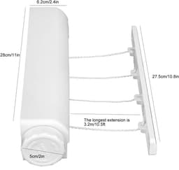 Dailygoods- Waslijn Uittrekbaar Tot 3,75 m - Wanddroogrek - Intrekbare Waslijn - Duurzaam - Eenvoudig Te Installeren - Vergrendelingsmechanisme - Drooglijn — thumbnail 3