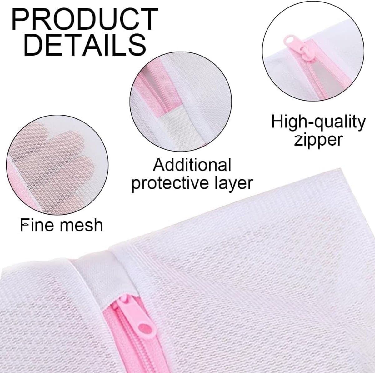 Wasmachine waszakken set van 3, kleine waszakken 25 x 30 cm voor ondergoed, sokken en babykleding met roze rits — afbeelding 1