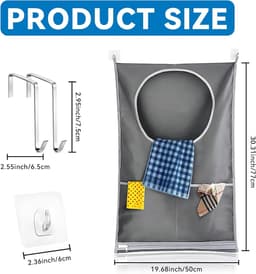 SnelShoppen - Hangende Waszak met Suction Cup en Deurhaak - Ruimtebesparende Waszak voor Vuile Was - Ideaal voor Camping, Verhuizen en Opslag - 77x50 — thumbnail 5