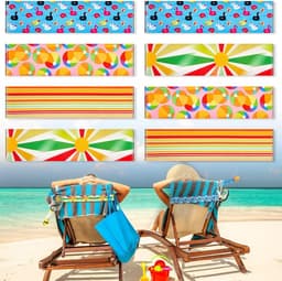 8 stuks handdoekbanden voor stoelen - strandhanddoekclips riemhouders elastisch winddicht voor ligstoel, zwembad, zomer - regenboogstijl, 29,8 x 4,97 cm — thumbnail 1