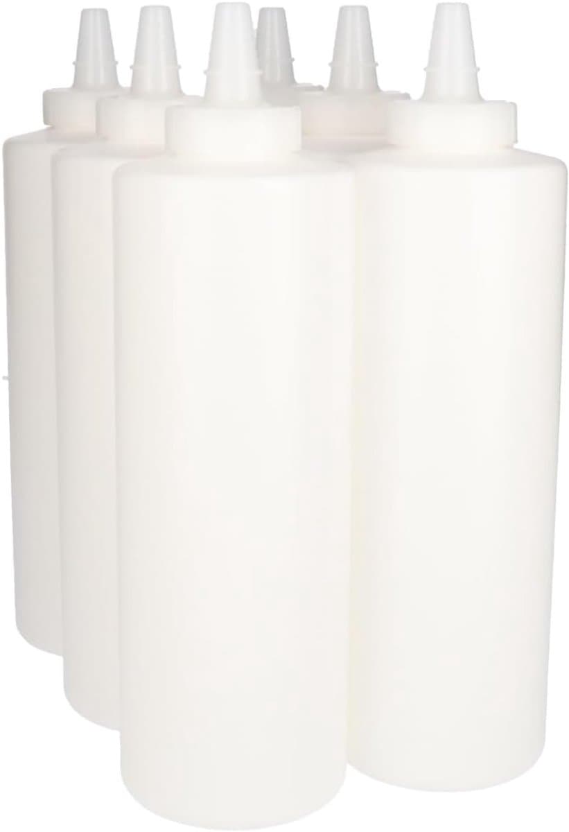 6 x Knijpbare Doseerfles 750 ml wit met Tuitdop naturel- BPA Vrij - Niet Breekbaar - Plastic Flesjes Navulbaar - Met Dop - Lege Flessen - 6 stuks — afbeelding 1