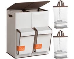 Lìon® Wasmand - 180L - Wasmand 4 Vakken - Wasmand met Deksel - Beige - 58cm x 40cm x 71cm