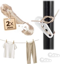 2 x waslijn, 20 m, 2 mm waslijn met stalen kern en kunststof ommanteling, weerbestendige waslijn voor balkon, tuin en camping, extra sterke lijn — thumbnail 2