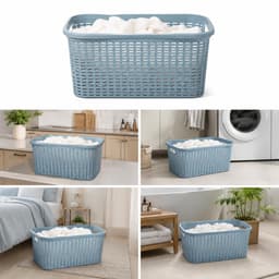 Plasticforte Wasmand - 2x - 35 liter - rotan - blauw - kunststof - 53 x 36 x 26 cm - draagmand - met handvatten - lichtgewicht — thumbnail 4