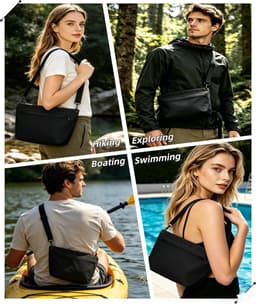 Tas voor buiten, 6 l, lichte droogtas met verstelbare schouderriem, geschikt voor kamperen, wandelen, strand, kajakken, zwemmen, Zwart, Waterdichte tas — thumbnail 5