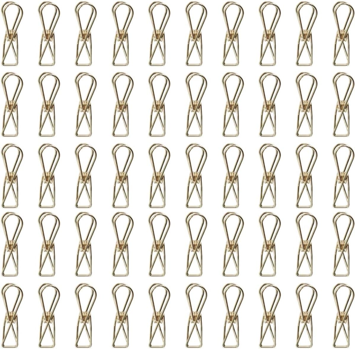 50 stuks metalen draadklemmen, multifunctionele stalen draadklemmen, minispelden voor kleding, rekeningen, papier, kantoorbenodigdheden, keuken, kamperen (32 mm, goud) — afbeelding 1