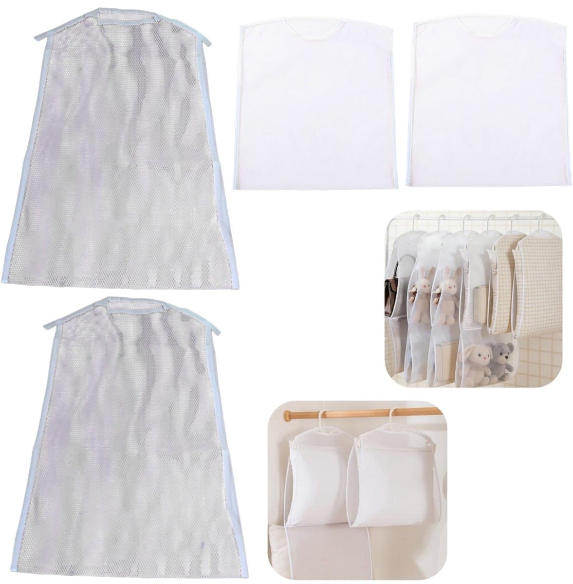 4 stuks Droognetten - Kussendroogzak - Ophangnet voor knuffels - Opbergtas voor sierkussens - Ophangtas voor kledingkastorganizer - Schoenendroognet - Voor schoenen, kleding, kussens, knuffels (wit - diverse maten) — afbeelding 1