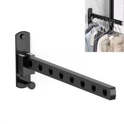 Droogrek - Kledingrek - Wasrek - Kledingroede - Kledingstang - Wanddroogrek - Droogrek muur - Hangdroogrek - Wasrek hangend - Wasrek muur - Wandkapstok - Inklapbaar - 8 holes - zwart — thumbnail 1