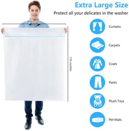 Wasnet, 90 x 110 cm, polyester, robuuste waszak met ritssluiting, gecodeerde scheurvaste waszak, waszak voor dekens, truien, jassen, wollen dekens, beddengoed, pluche dieren, jas — thumbnail 4