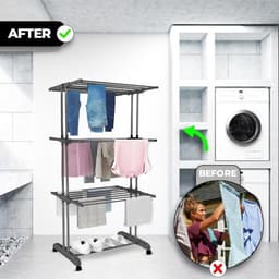 Droogrek - Wasrek - Kleding Drogen - Inklapbaar Ontwerp - 72x50x172 cm - Donkergrijs — thumbnail 2