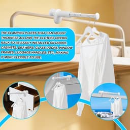 SnelShoppen - Travel Droogrek voor Kleding, Boven Deur Reis Kledinghanger Haken Draagbaar Hangrek met Uittrekbare Stang voor Camper, Studentenkamer, H — thumbnail 5