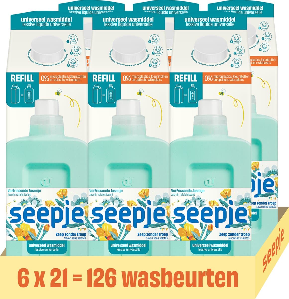 Seepje Wasmiddel Universeel Navulling - 126 wasbeurten - 6 x 945ML - Voordeelverpakking — afbeelding 1