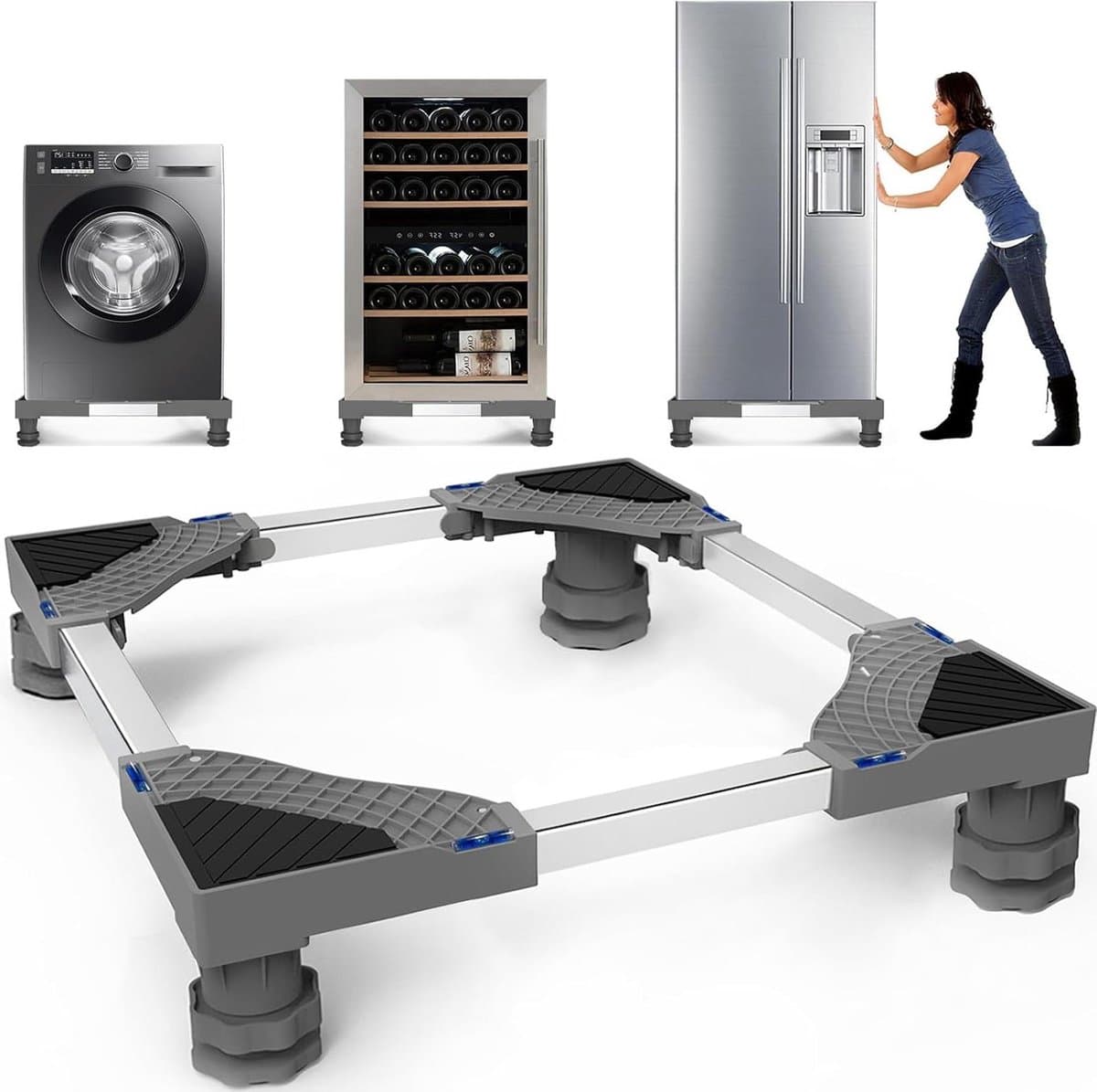 Onderstel Wasmachine - Verrijdbaar Onderstel - Apparaten Verplaatsen - Verstelbare Afmetingen - 42-65cm Breed - Grijs — afbeelding 1