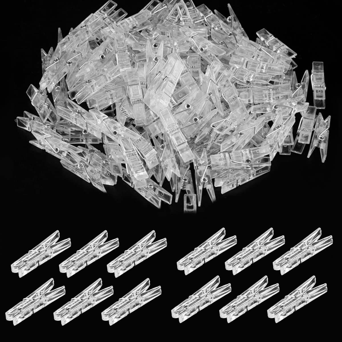 50 stuks hangende clips, doorzichtige wasknijpers, transparante kunststof klemmen, mini-klemmen, kleine hangende veerclips voor het ophangen van foto's, lichtsnoeren — afbeelding 1