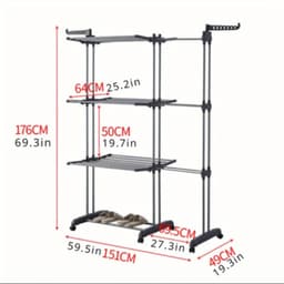 Dailygoods Kledingrek Opvouwbaar droogrek 4-laags met wielen Groot wasrek voor gebruik binnen en buiten — thumbnail 3