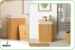 Begryf - Wasmand - Bamboe - met deksel - - Naturel / grijs - 40 x 30 x 60 cm — thumbnail 3