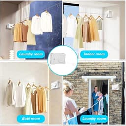 Intrekbare Waslijn - Drooglijnen Buiten - Kleding Drogen - Roestvrijstalen Touwdraad - 5.1 meter - Wit — thumbnail 2
