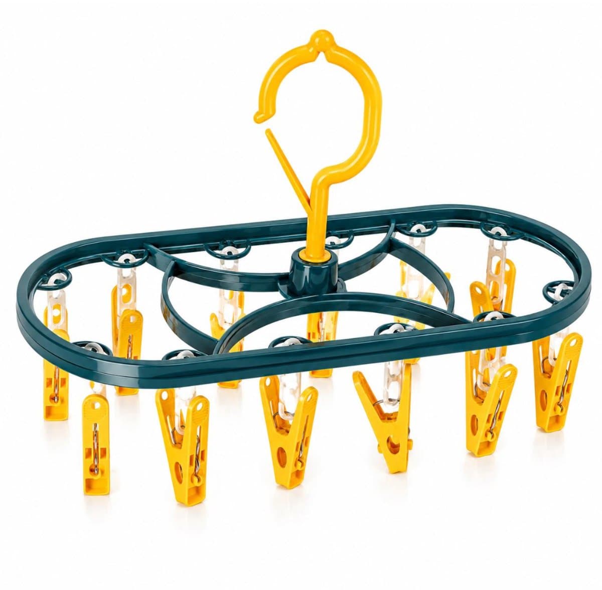Hangdroger met Knijpers – Sokken Droogrek – Wasdrooghanger voor Ondergoed, Babykleding & Kleine Was – Ophangbaar Droogrek – Blauw/Geel — afbeelding 1