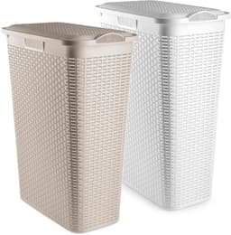 Plasticforte Wasmand met deksel - set van 2 - wit / beige - 48 liter - 27 x 46 x 60 cm — thumbnail 1