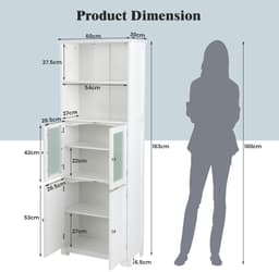 SureDeal® - Badkamerrekk - Hoge Opbergkast - Badkamer Vrijstaande Keukenkasten - Kasten Open Vakken - Verstelbare Planken - 60x30x163 cm - Wit — thumbnail 4