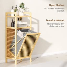 Atlasyx wasmand - Hout - Badkamer - Kleding mand - Opbergers organizer - Bamboe frame - 2 uitneembare manden - 82x33x88 cm - Kaki — thumbnail 5