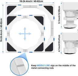 Dailygoods- Sokkel In Hoogte Verstelbaar - Basis Voor Wasmachine - Zuil Voor Koelkast - Maximale Belasting 200 kg - Trillingen Verminderen - 4 Steunpoten - Wasmachinebasis — thumbnail 2