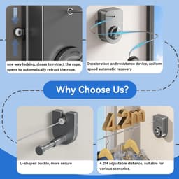 Uittrekbare Waslijn - Wandmontage Lijn - Ruimte Besparen - Anti-doorhang Ontwerp - 42 Meter - Grijs — thumbnail 5