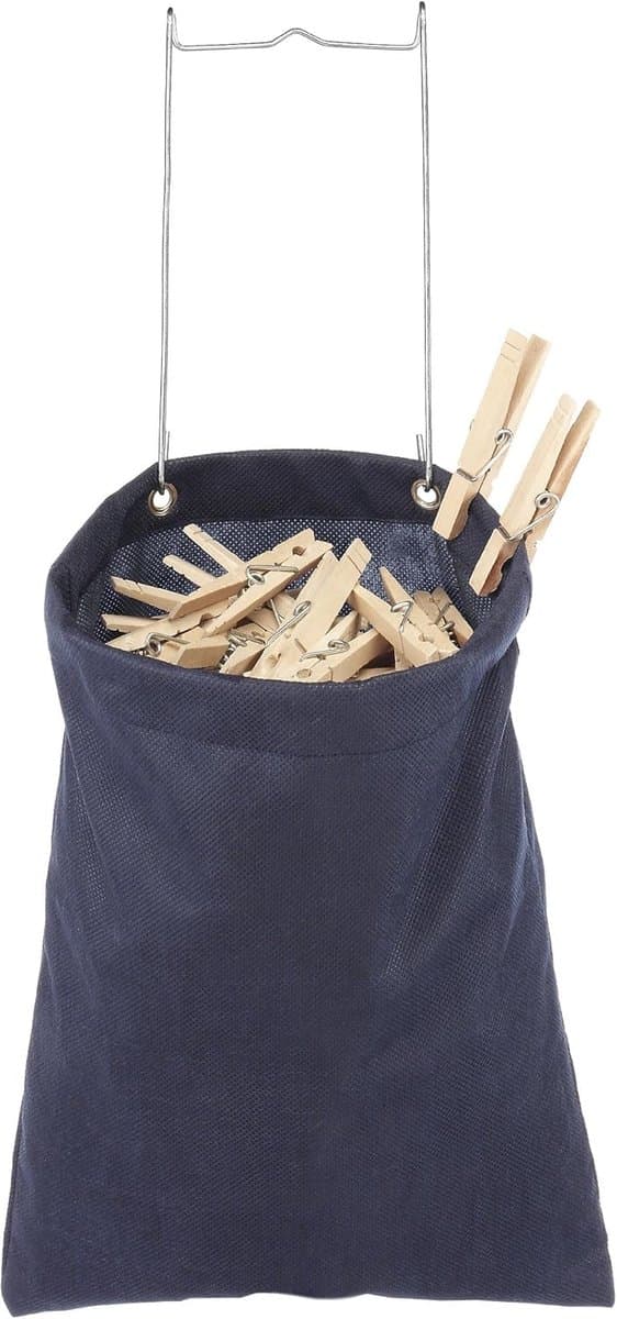 Hangende Speldtas - Waslijn Organizer - Wasknijpers Opbergen - Met Ophangstang - 15 cm breed - Navy Blauw — afbeelding 1