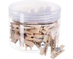 Houten Punaises - Decoratie Clips - Foto's Bevestigen - Met Veer Mechanisme - 50 Stuks - Houtkleur