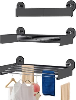 Dailygoods- Droogrek met zuignap - Inklapbaar - Wandmontage - Ruimtebesparend - Kledingrek - Duurzame constructie 50 x 25 cm - Wasrek — thumbnail 1