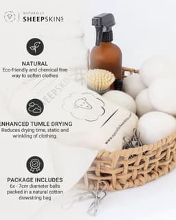 Namajunas - Droogballen - Set van 6 stuks - Wollen droogballen voor de wasdroger - natuurlijke wasverzachter van 100% schapenwol - Herbruikbaar - Vermindert kreukels in kleding en verkort de droogtijd - Bespaart energie — thumbnail 3